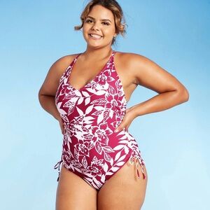 Kona Sol Floral Hawaiian‎ Pink & White One Piece